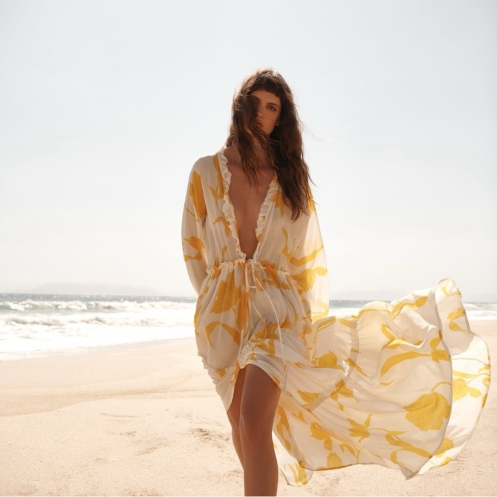 Evarae 100% Silk Talia Flower of Joy Kimono Floral Maxi Dress - Picture 2 of 14